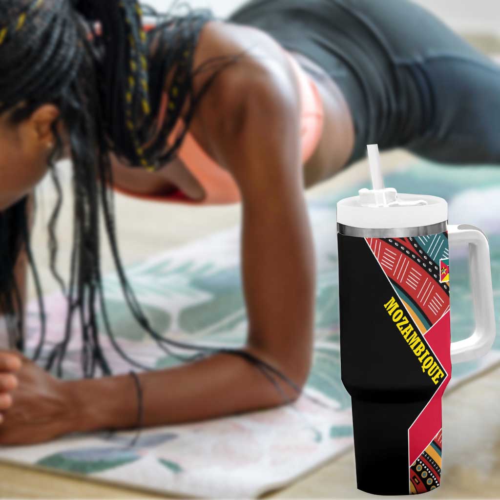 Mozambique Tumbler With Handle Red Black Geometric Design and Tribal Pattern TS04