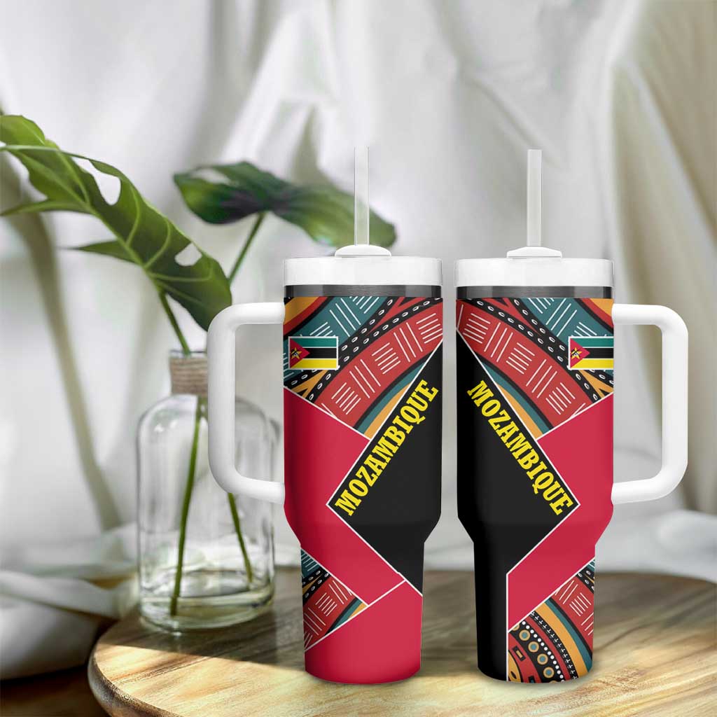 Mozambique Tumbler With Handle Red Black Geometric Design and Tribal Pattern TS04