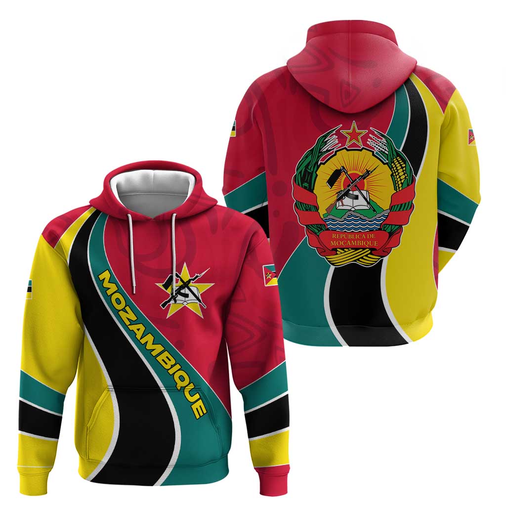 Mozambique Hoodie with Red Yellow Green Wave Design and National Emblem TS04