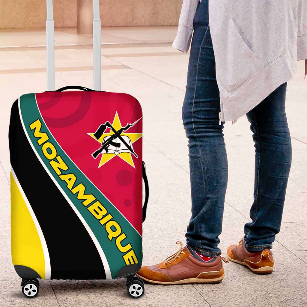 Mozambique Luggage Cover with Red Yellow Green Wave Design and National Emblem TS04