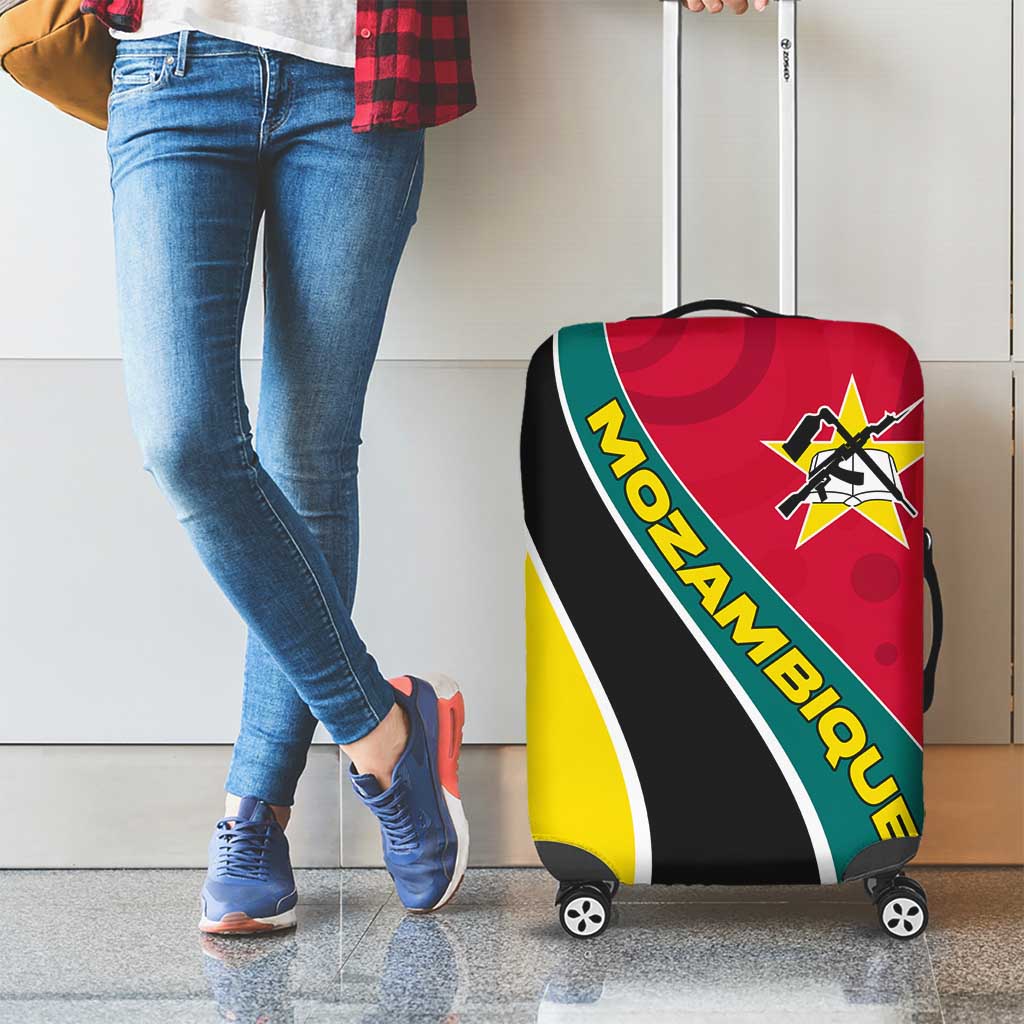 Mozambique Luggage Cover with Red Yellow Green Wave Design and National Emblem TS04