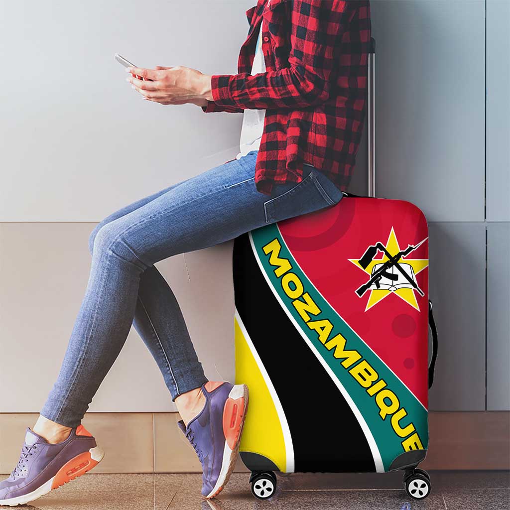 Mozambique Luggage Cover with Red Yellow Green Wave Design and National Emblem TS04