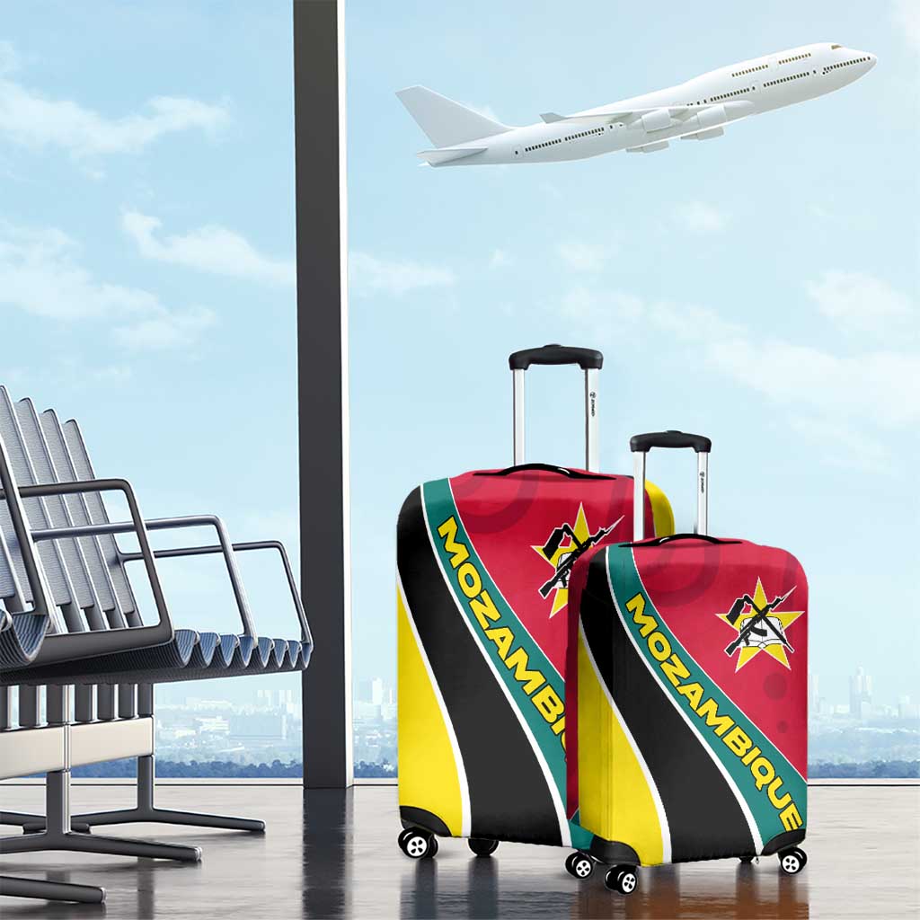 Mozambique Luggage Cover with Red Yellow Green Wave Design and National Emblem TS04
