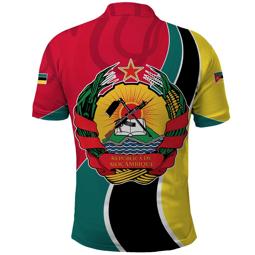 Mozambique Polo Shirt with Red Yellow Green Wave Design and National Emblem TS04