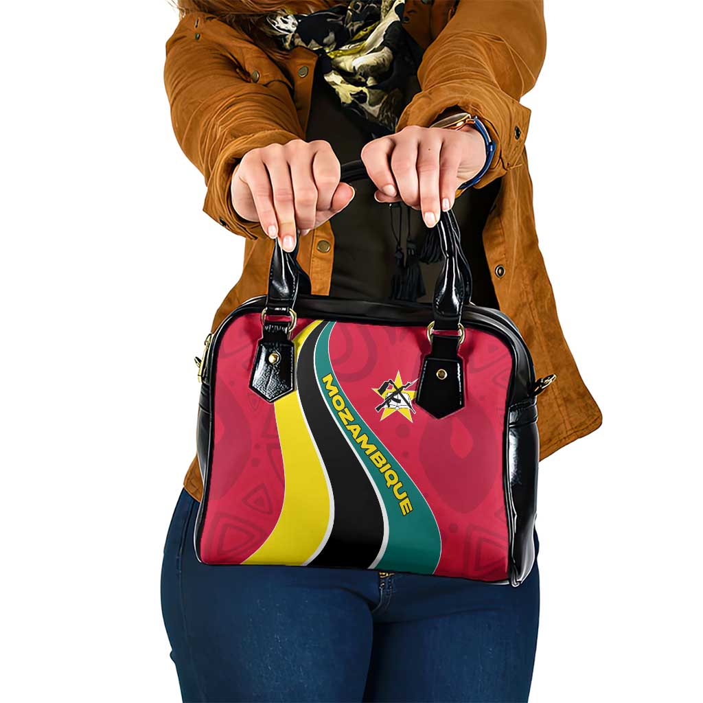 Mozambique Shoulder Handbag with Red Yellow Green Wave Design and National Emblem TS04