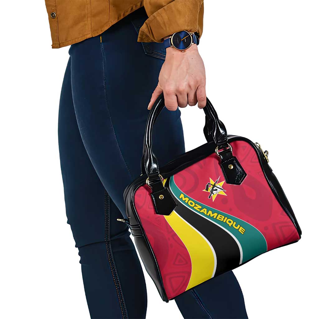 Mozambique Shoulder Handbag with Red Yellow Green Wave Design and National Emblem TS04