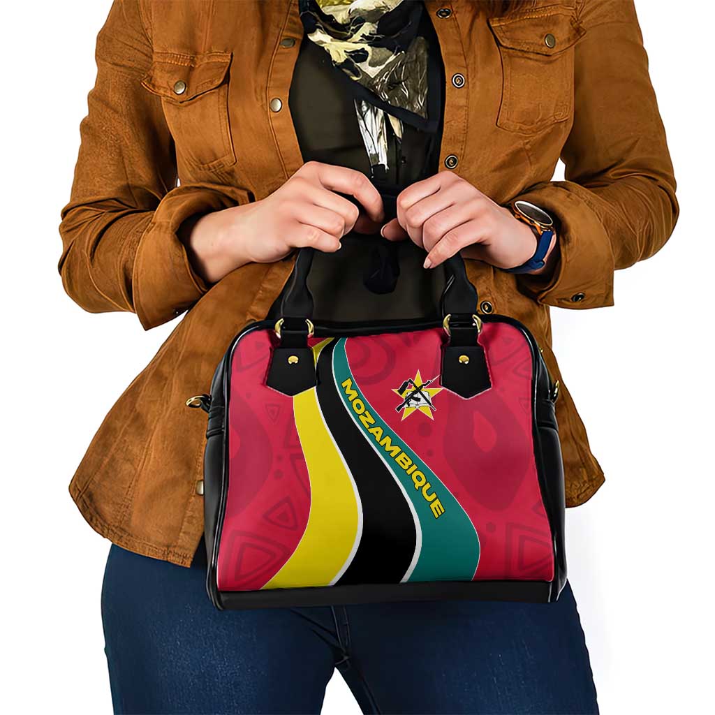 Mozambique Shoulder Handbag with Red Yellow Green Wave Design and National Emblem TS04