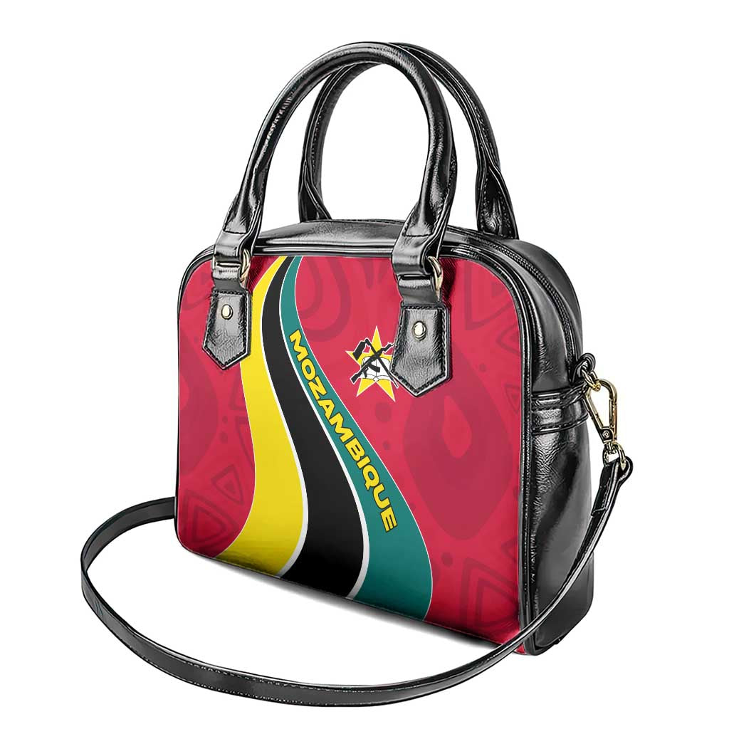 Mozambique Shoulder Handbag with Red Yellow Green Wave Design and National Emblem TS04