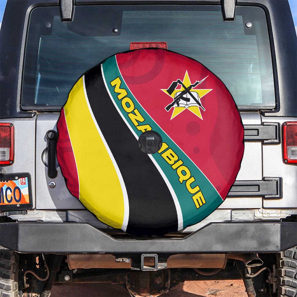 Mozambique Spare Tire Cover with Red Yellow Green Wave Design and National Emblem TS04