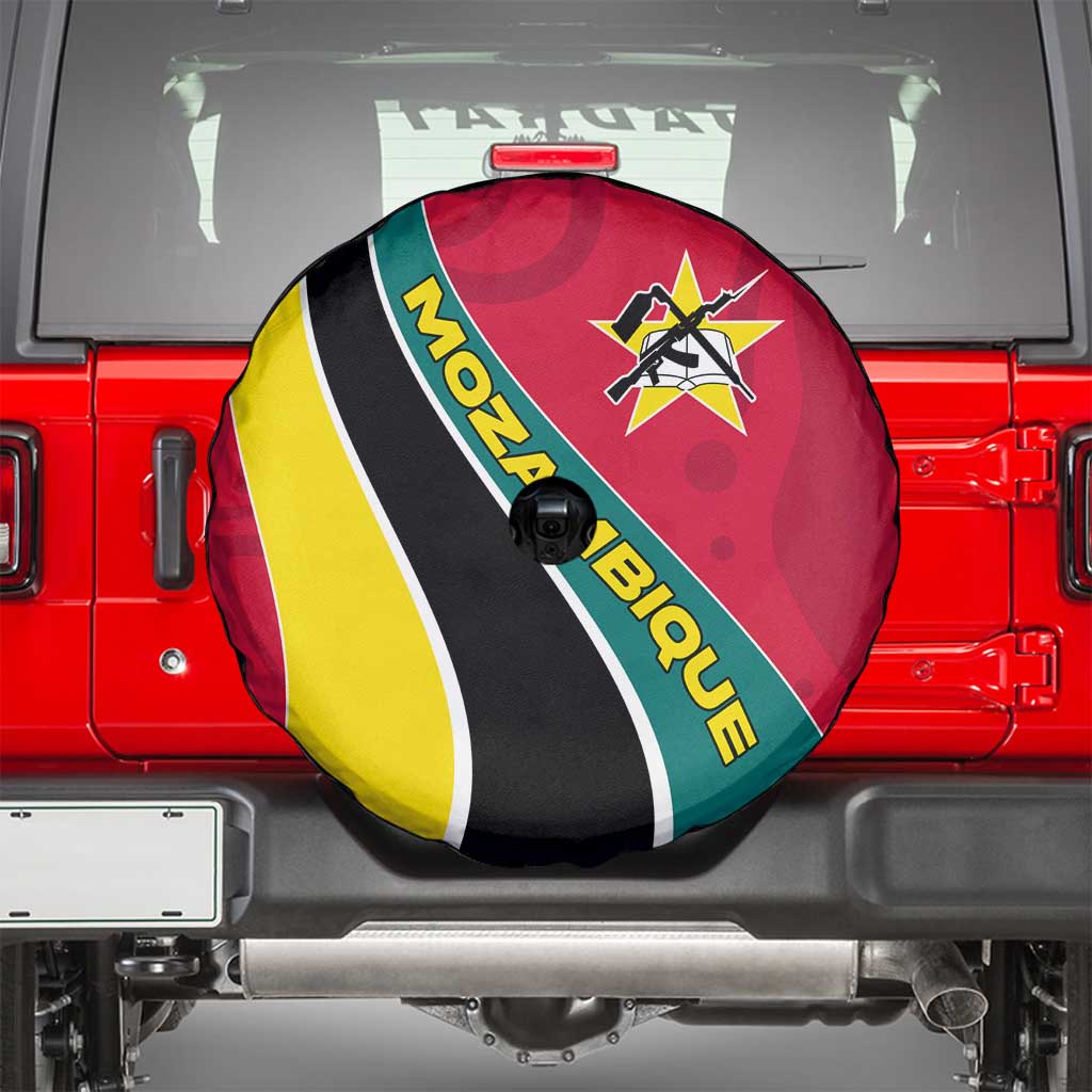 Mozambique Spare Tire Cover with Red Yellow Green Wave Design and National Emblem TS04