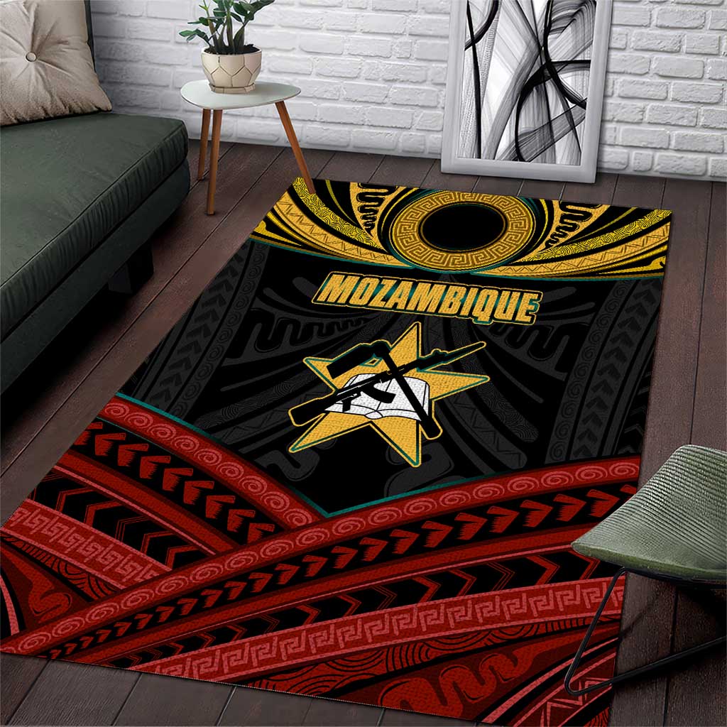 Mozambique Area Rug Black Red Tribal Design Map TS04