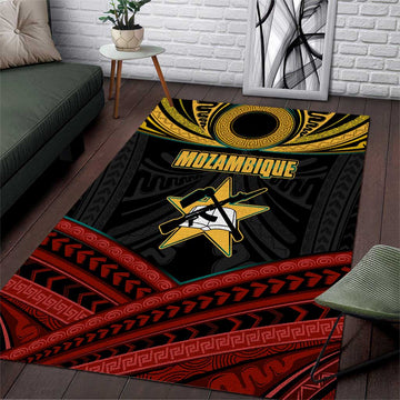 Mozambique Area Rug Black Red Tribal Design Map TS04