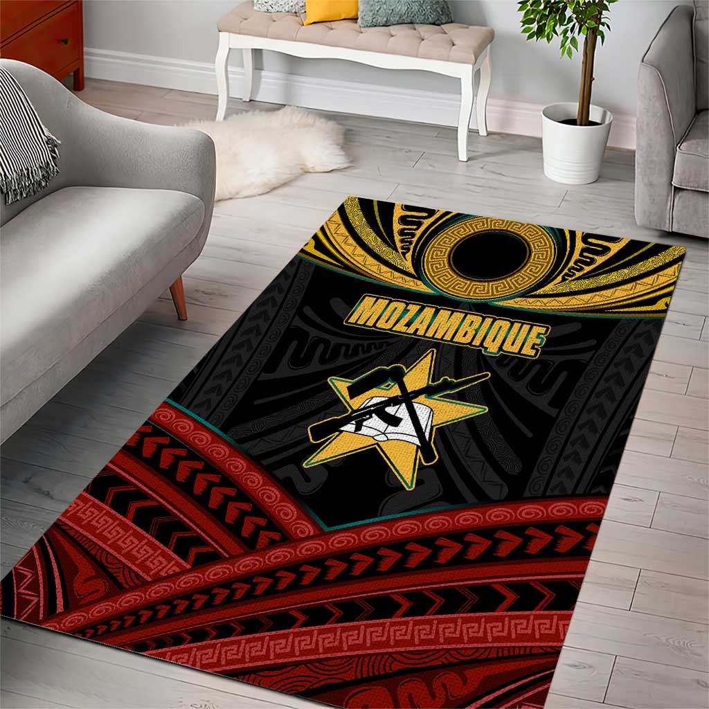 Mozambique Area Rug Black Red Tribal Design Map TS04