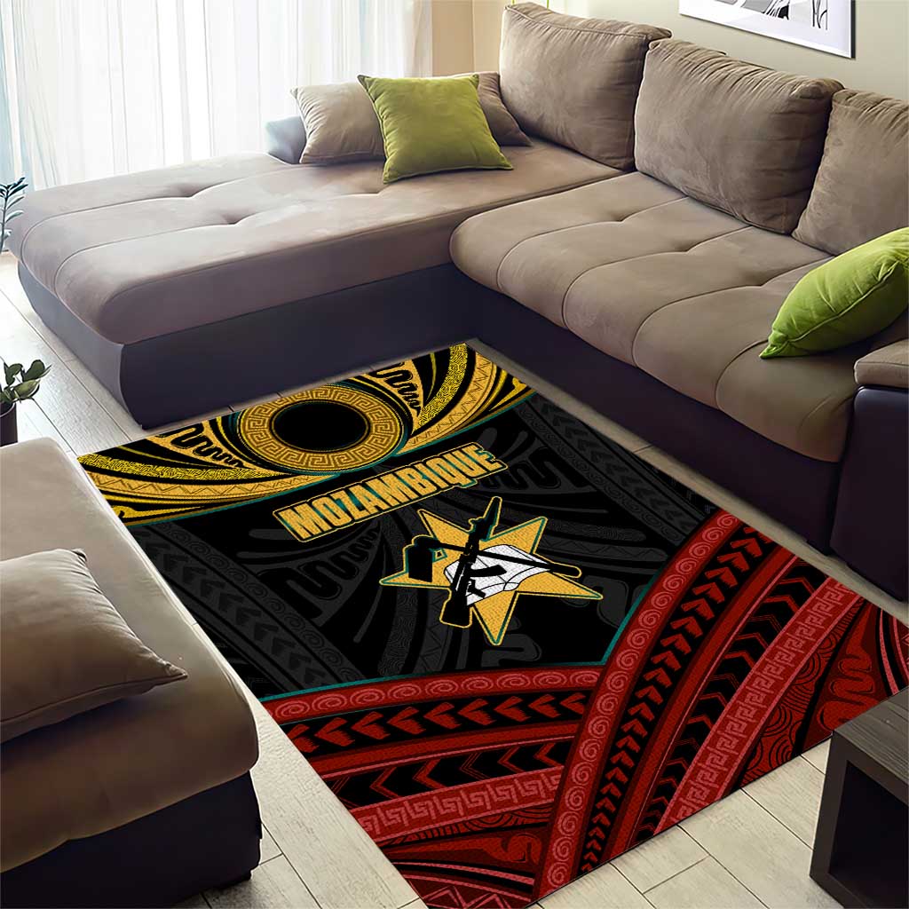Mozambique Area Rug Black Red Tribal Design Map TS04
