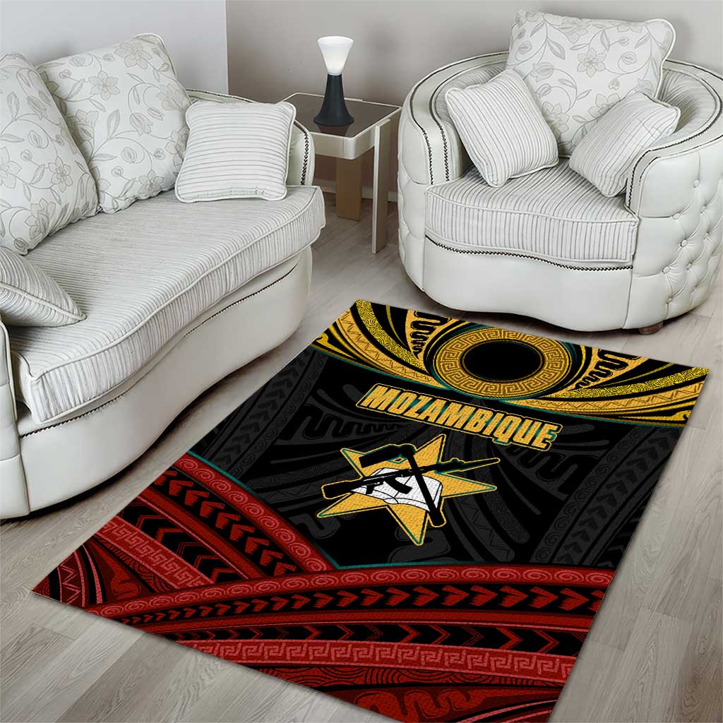 Mozambique Area Rug Black Red Tribal Design Map TS04