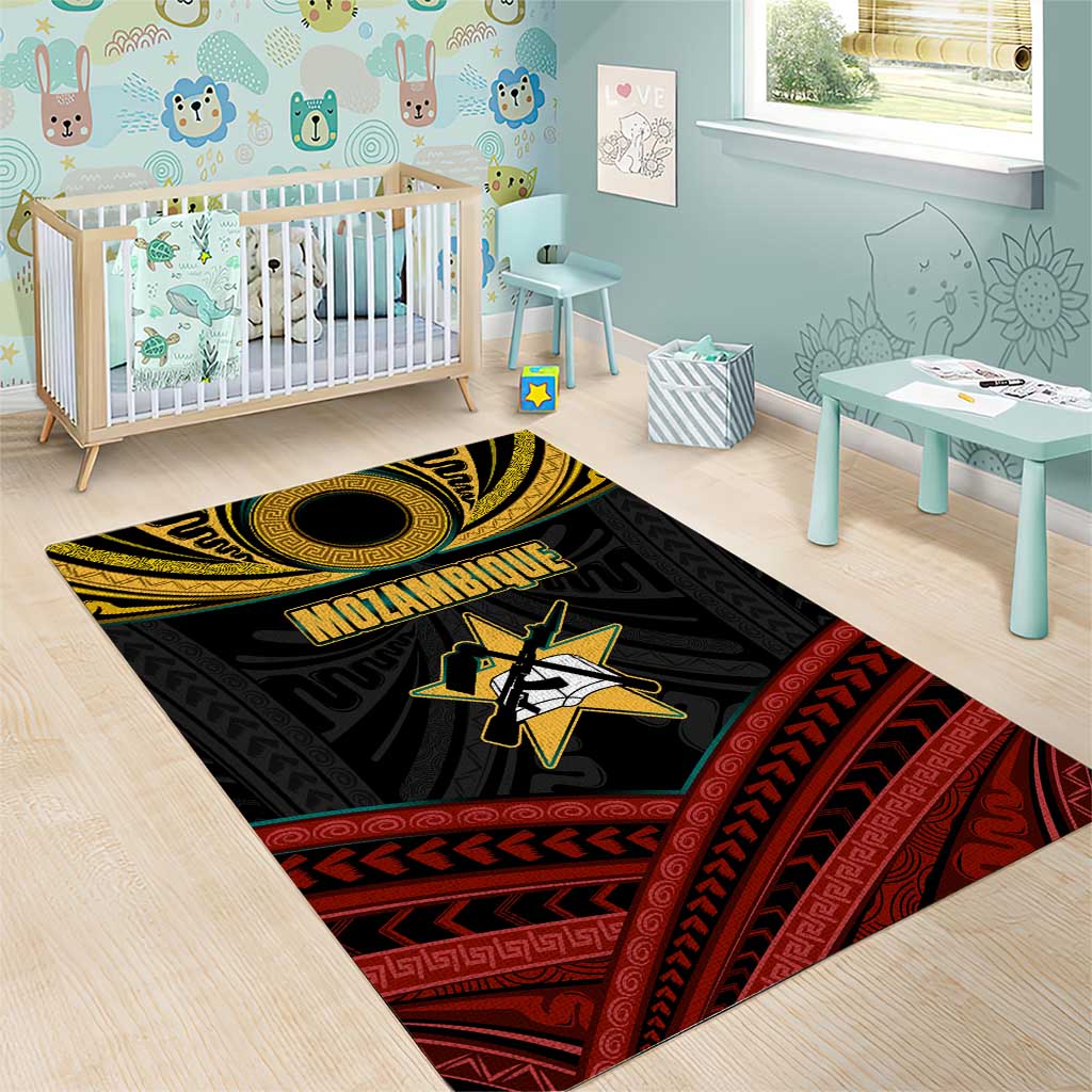 Mozambique Area Rug Black Red Tribal Design Map TS04
