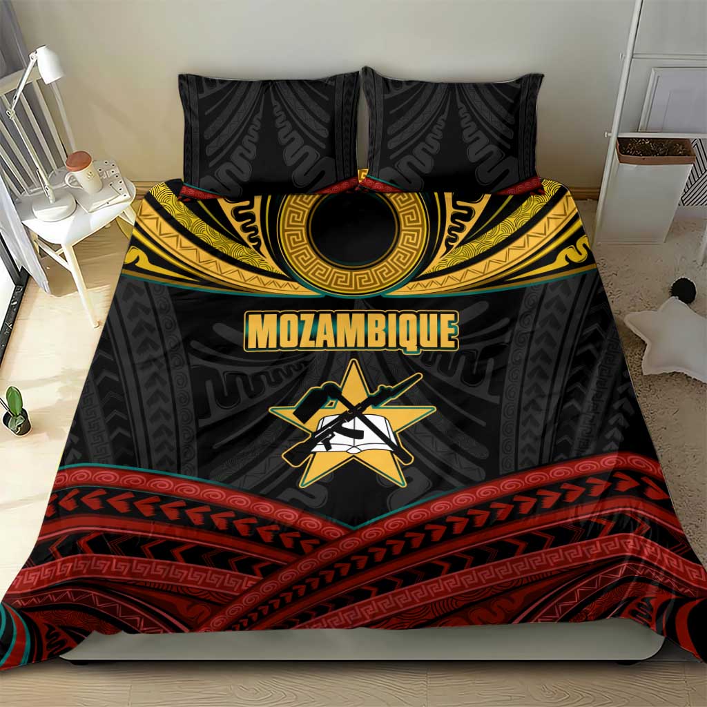 Mozambique Bedding Set Black Red Tribal Design Map TS04