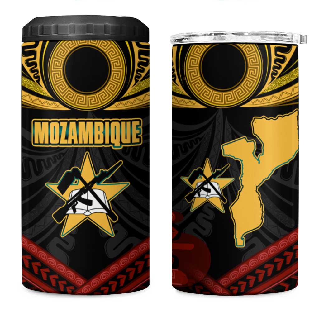 Mozambique 4 in 1 Can Cooler Tumbler Black Red Tribal Design Map TS04