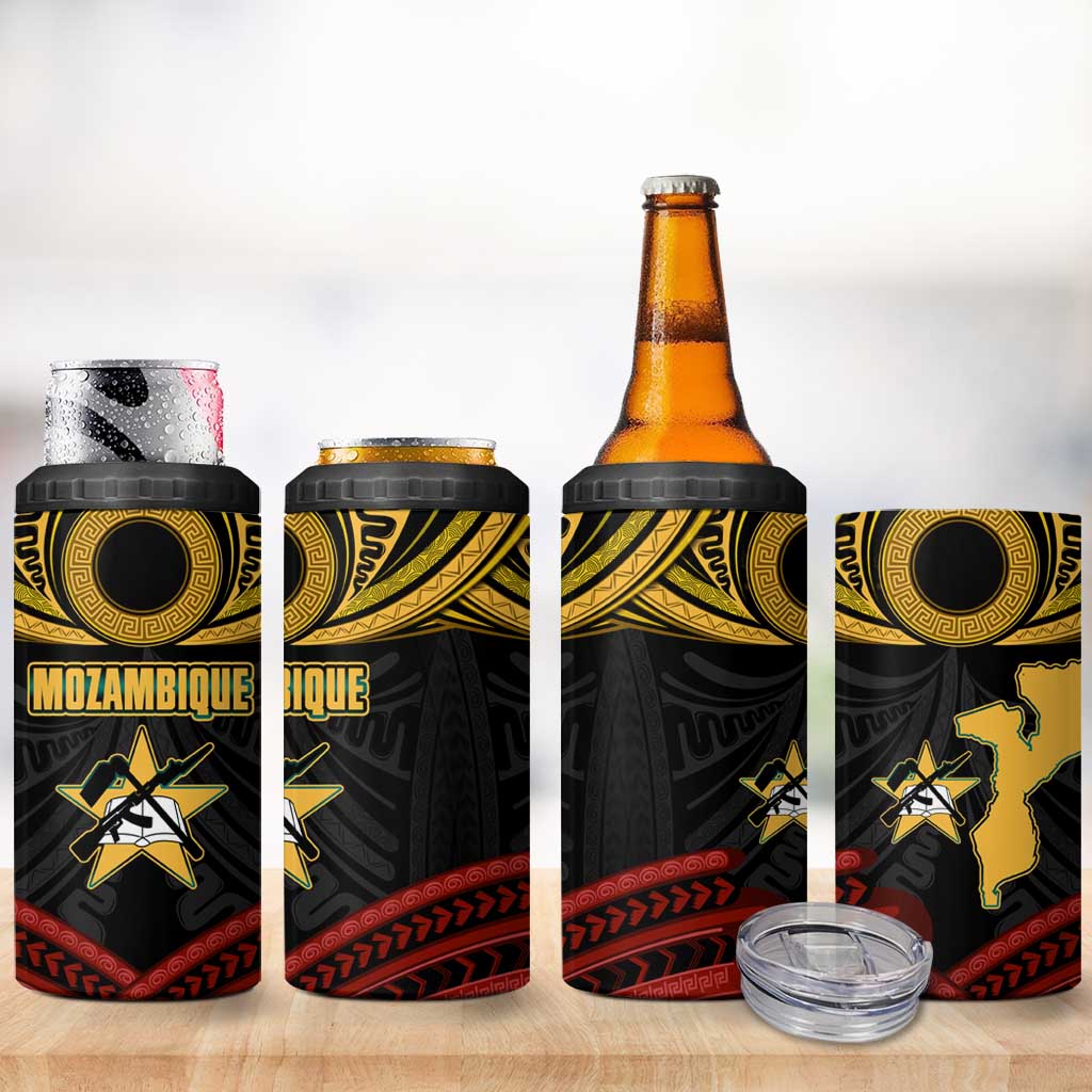 Mozambique 4 in 1 Can Cooler Tumbler Black Red Tribal Design Map TS04