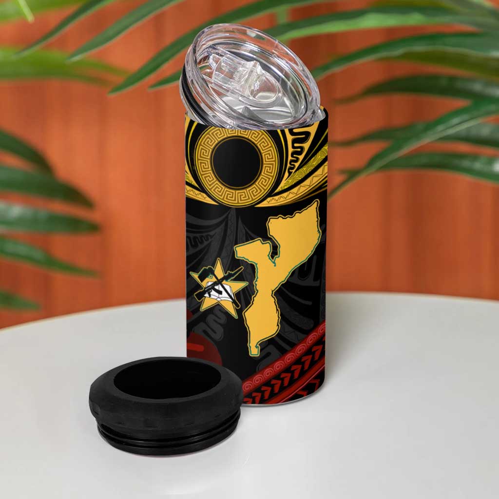 Mozambique 4 in 1 Can Cooler Tumbler Black Red Tribal Design Map TS04