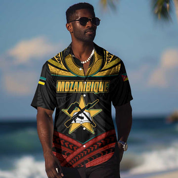 Mozambique Hawaiian Shirt Black Red Tribal Design Map TS04