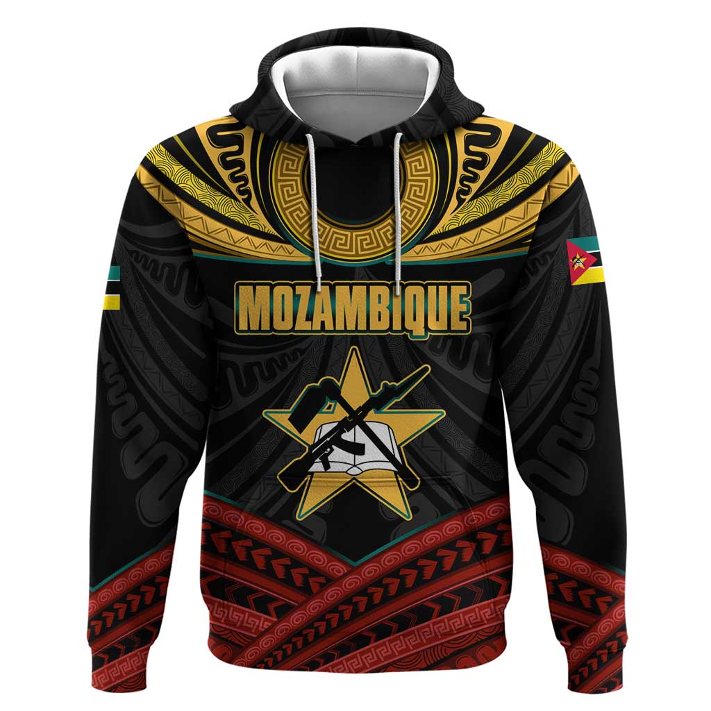 Mozambique Hoodie with Black Red Tribal Design and National Map Pattern TS04