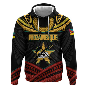 Mozambique Hoodie with Black Red Tribal Design and National Map Pattern TS04