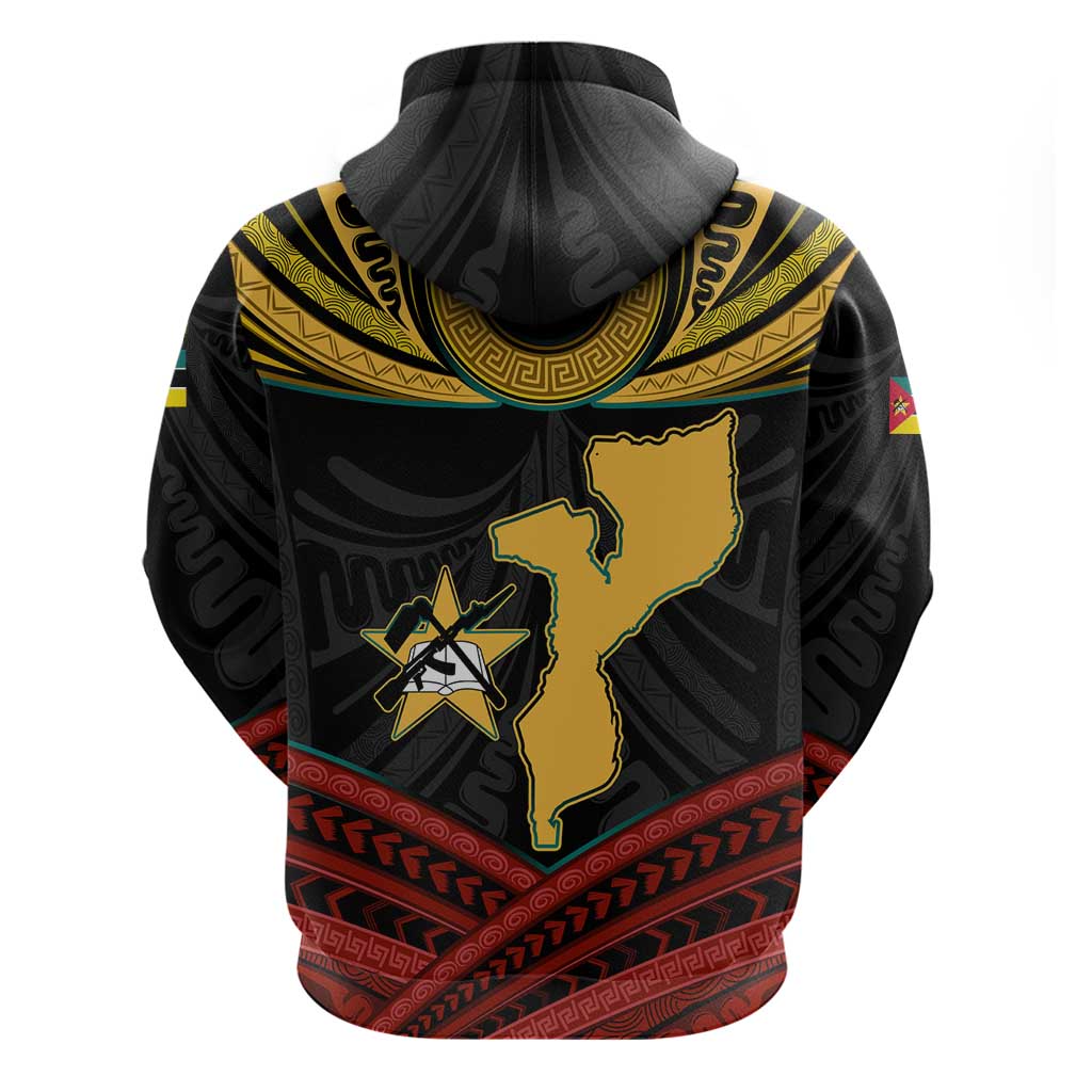 Mozambique Hoodie with Black Red Tribal Design and National Map Pattern TS04
