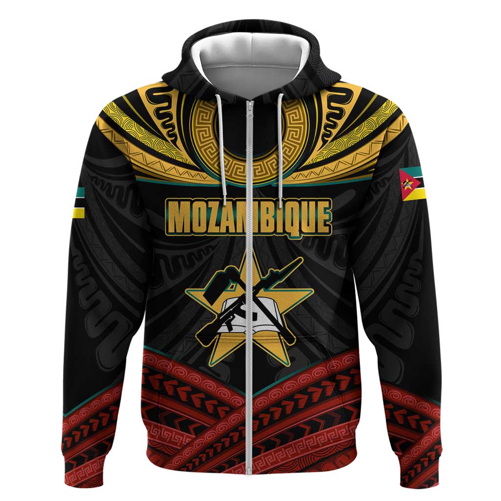 Mozambique Hoodie with Black Red Tribal Design and National Map Pattern TS04