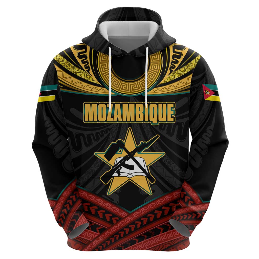 Mozambique Hoodie with Black Red Tribal Design and National Map Pattern TS04