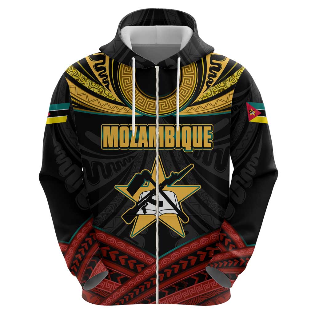 Mozambique Hoodie with Black Red Tribal Design and National Map Pattern TS04