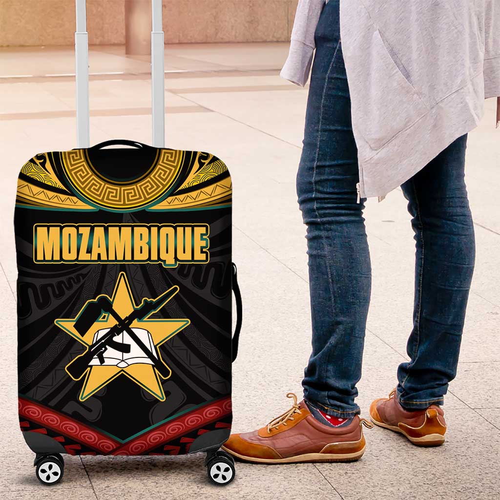 Mozambique Luggage Cover with Black Red Tribal Design and National Map Pattern TS04