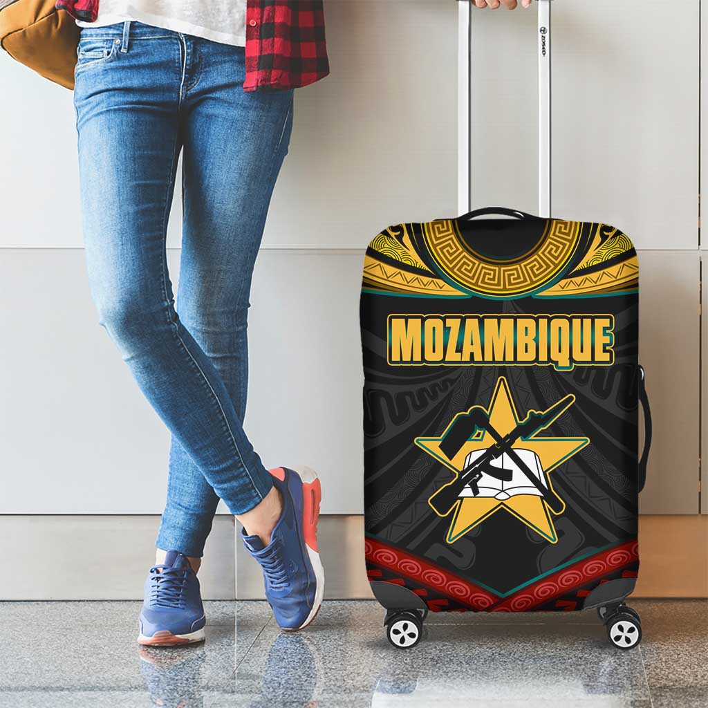Mozambique Luggage Cover with Black Red Tribal Design and National Map Pattern TS04