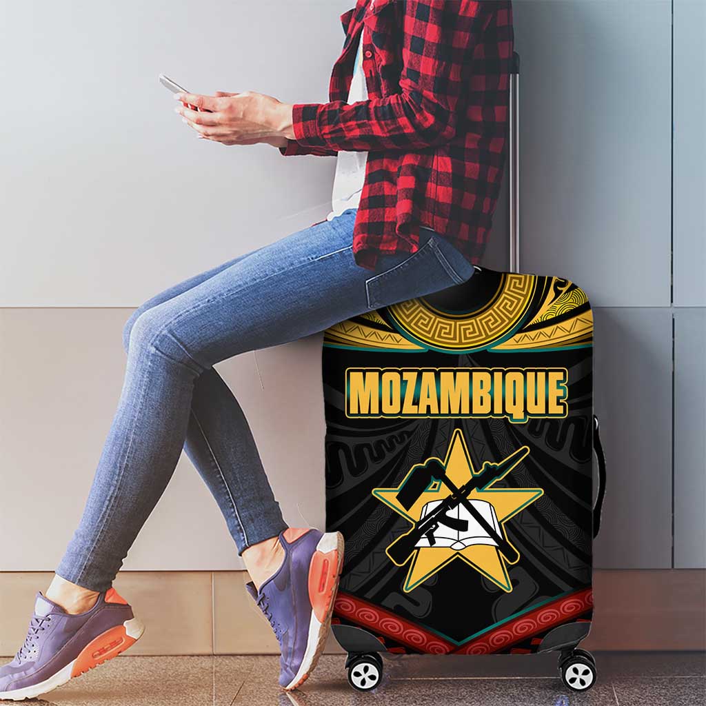 Mozambique Luggage Cover with Black Red Tribal Design and National Map Pattern TS04