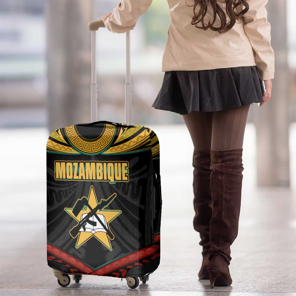 Mozambique Luggage Cover with Black Red Tribal Design and National Map Pattern TS04