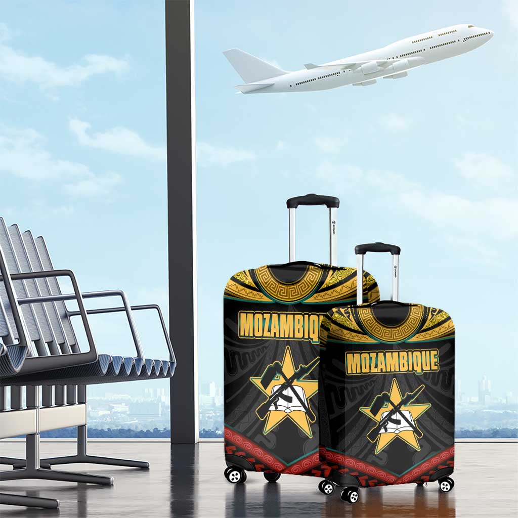 Mozambique Luggage Cover with Black Red Tribal Design and National Map Pattern TS04
