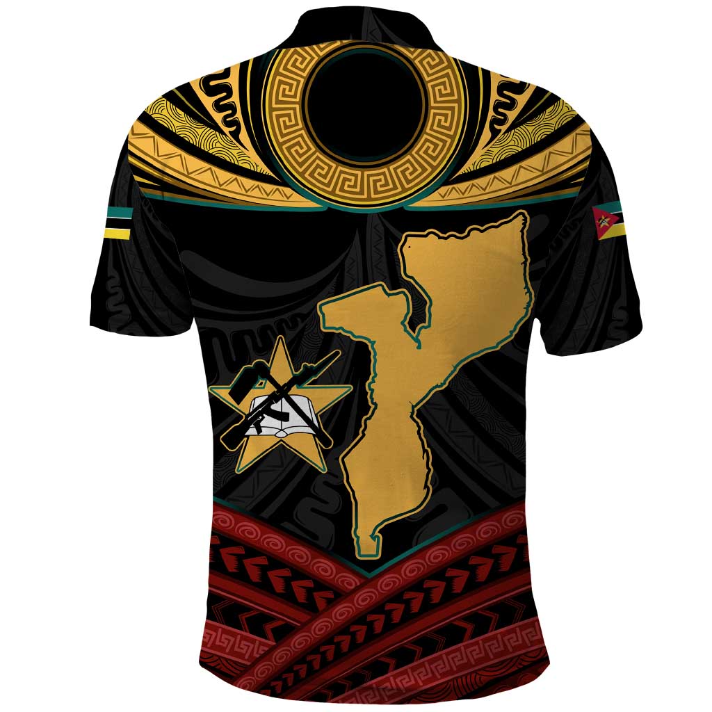 Mozambique Polo Shirt with Black Red Tribal Design and National Map Pattern TS04