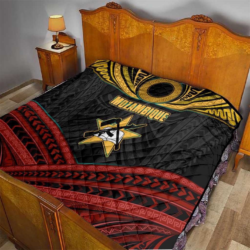 Mozambique Quilt Black Red Tribal Design Map TS04