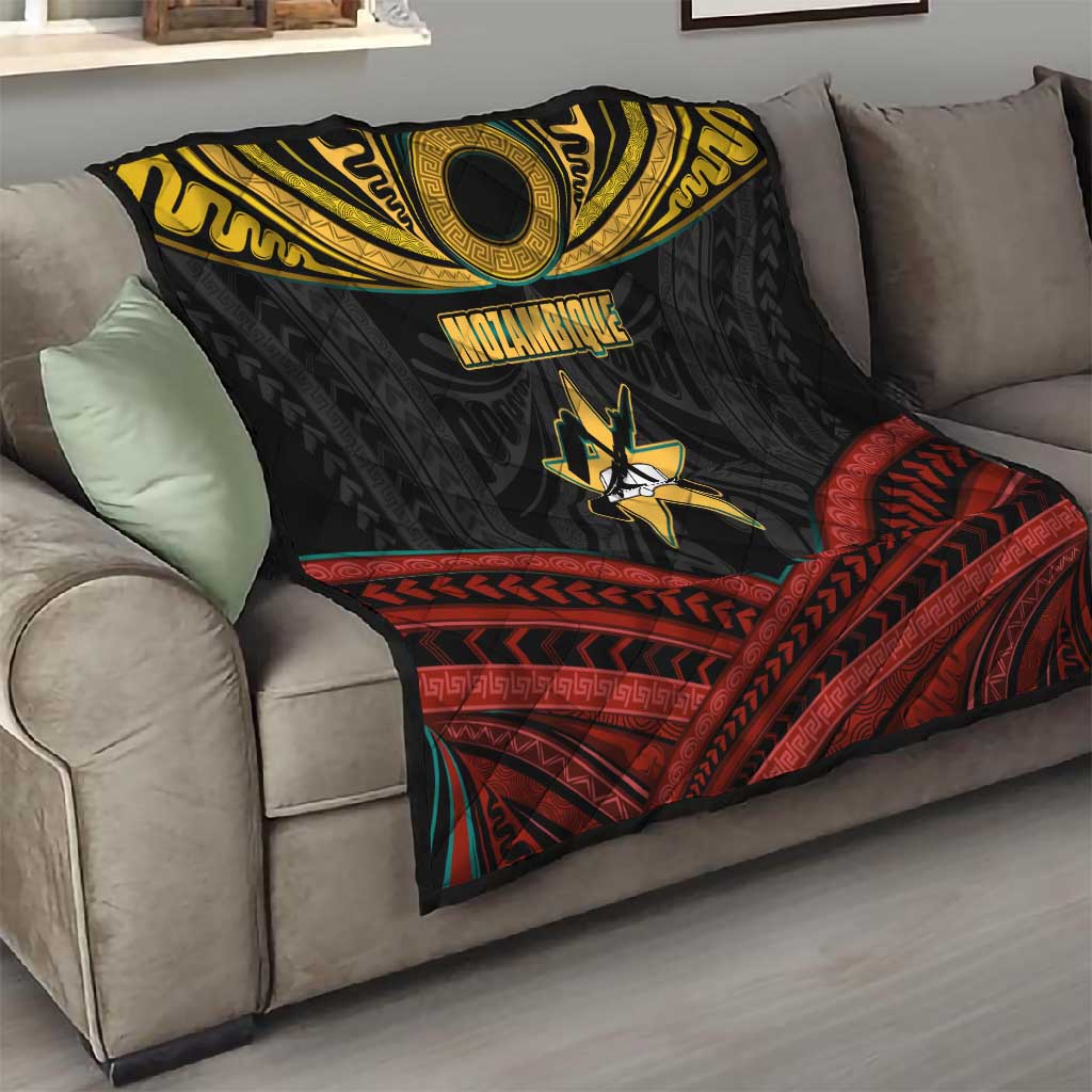 Mozambique Quilt Black Red Tribal Design Map TS04