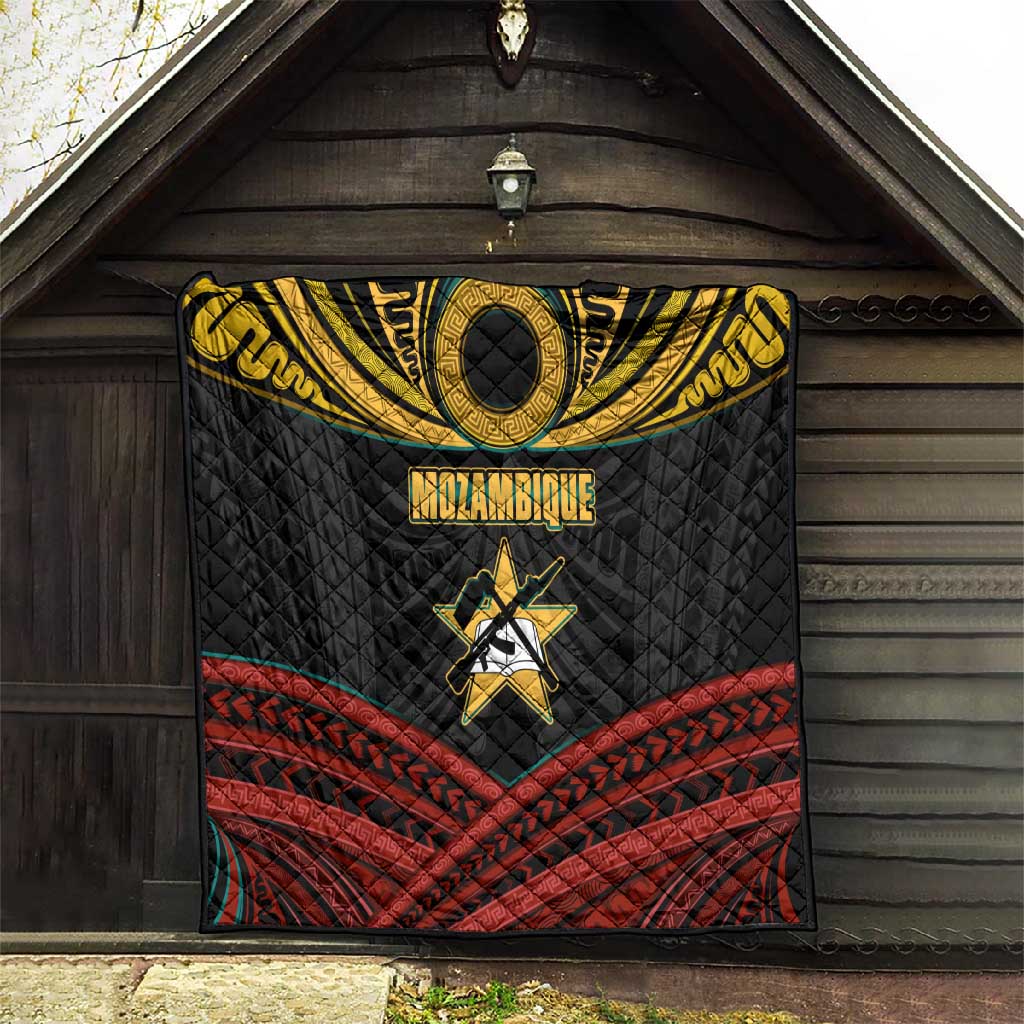 Mozambique Quilt Black Red Tribal Design Map TS04