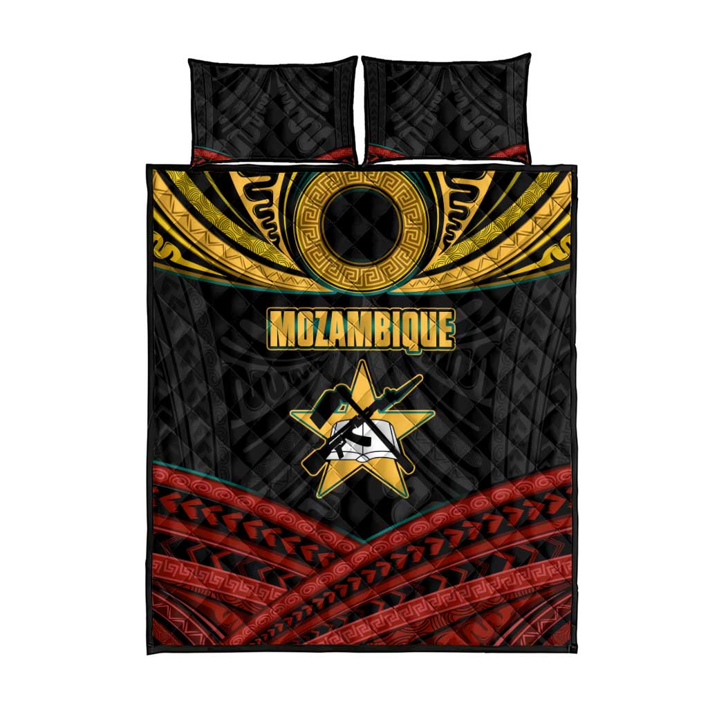 Mozambique Quilt Bed Set Black Red Tribal Design Map TS04