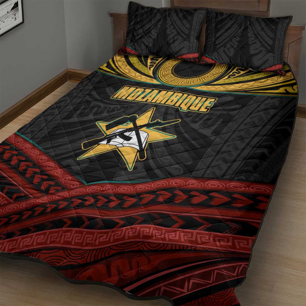 Mozambique Quilt Bed Set Black Red Tribal Design Map TS04