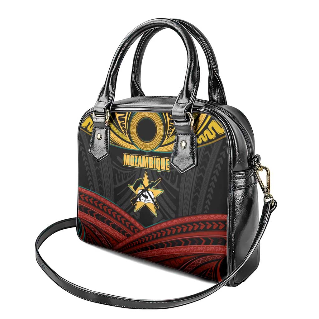 Mozambique Shoulder Handbag with Black Red Tribal Design and National Map Pattern TS04