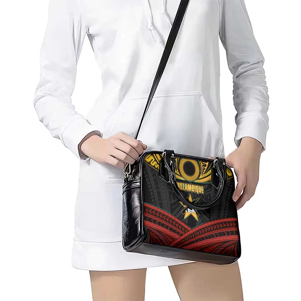 Mozambique Shoulder Handbag with Black Red Tribal Design and National Map Pattern TS04