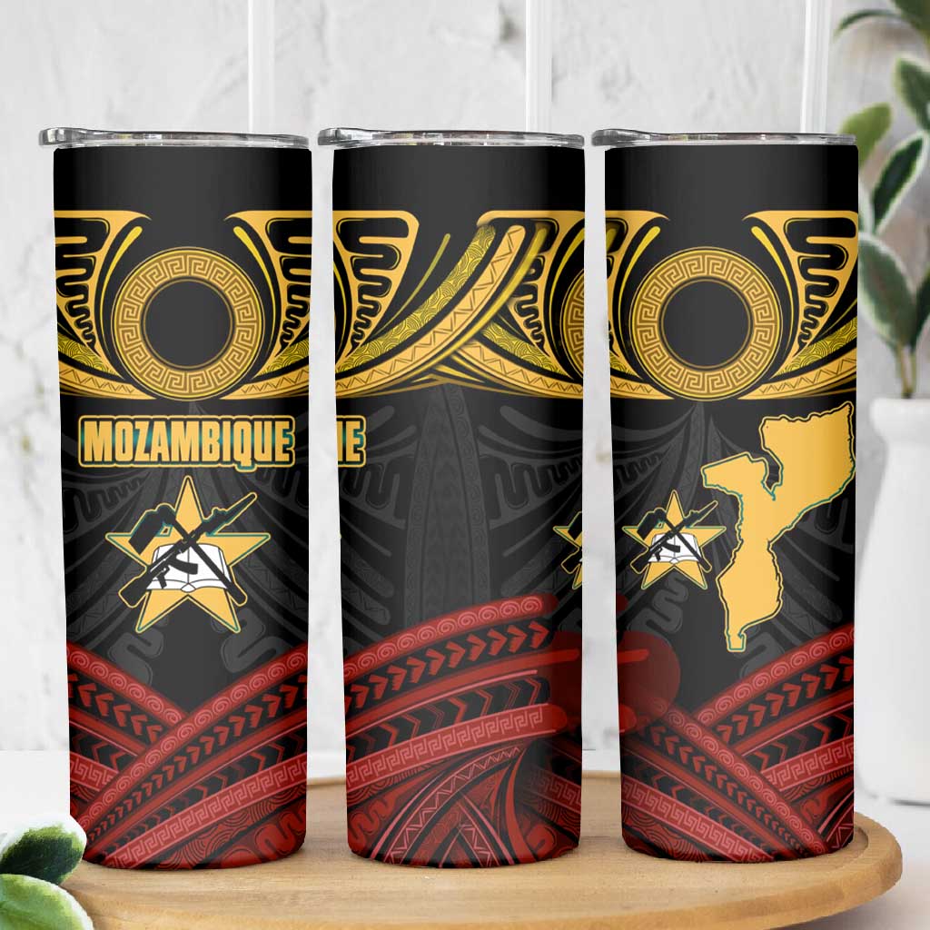 Mozambique Skinny Tumbler Black Red Tribal Design Map TS04