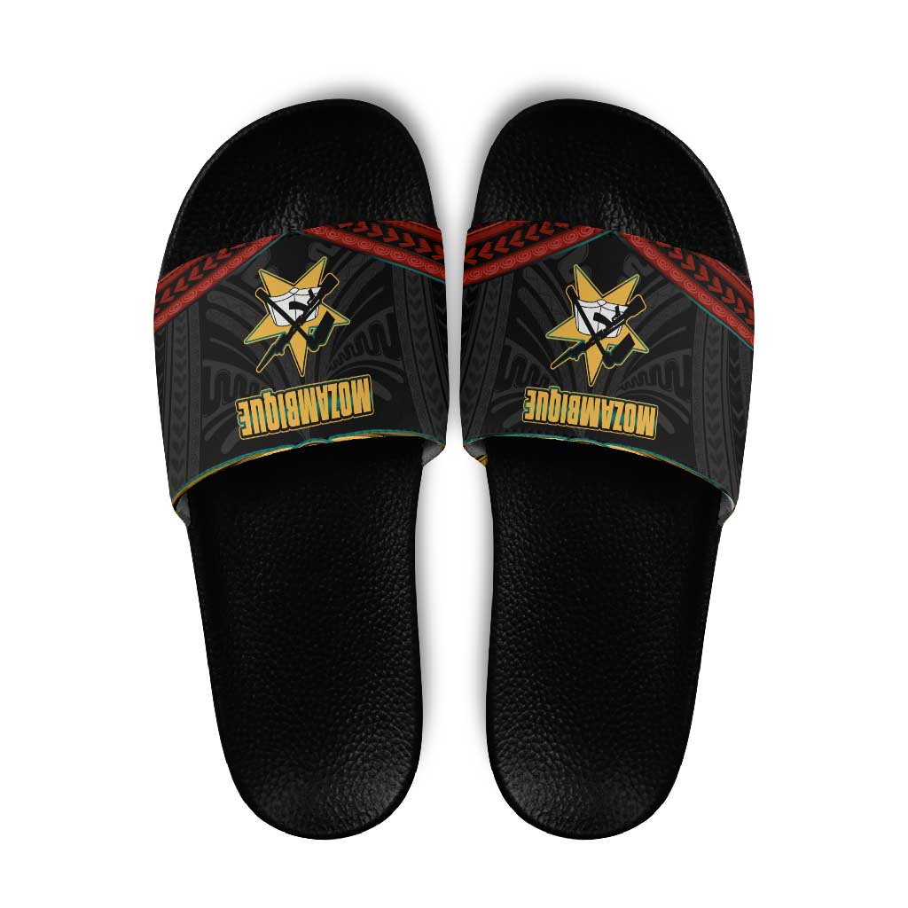 Mozambique Slide Sandals with Black Red Tribal Design and National Map Pattern TS04