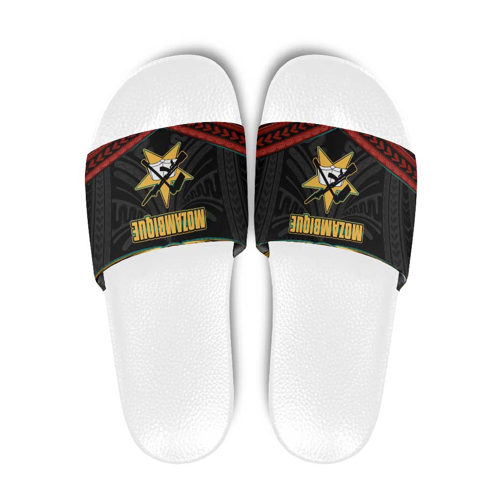 Mozambique Slide Sandals with Black Red Tribal Design and National Map Pattern TS04