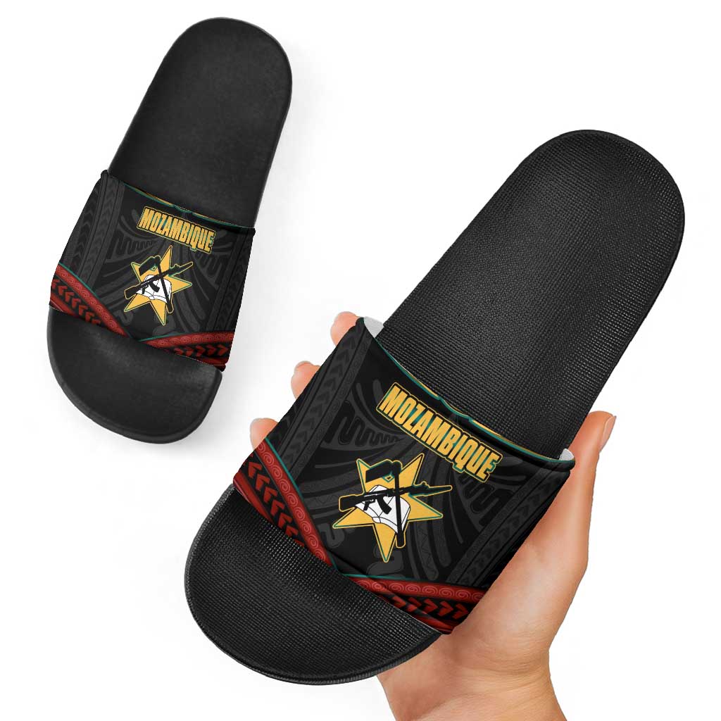 Mozambique Slide Sandals with Black Red Tribal Design and National Map Pattern TS04