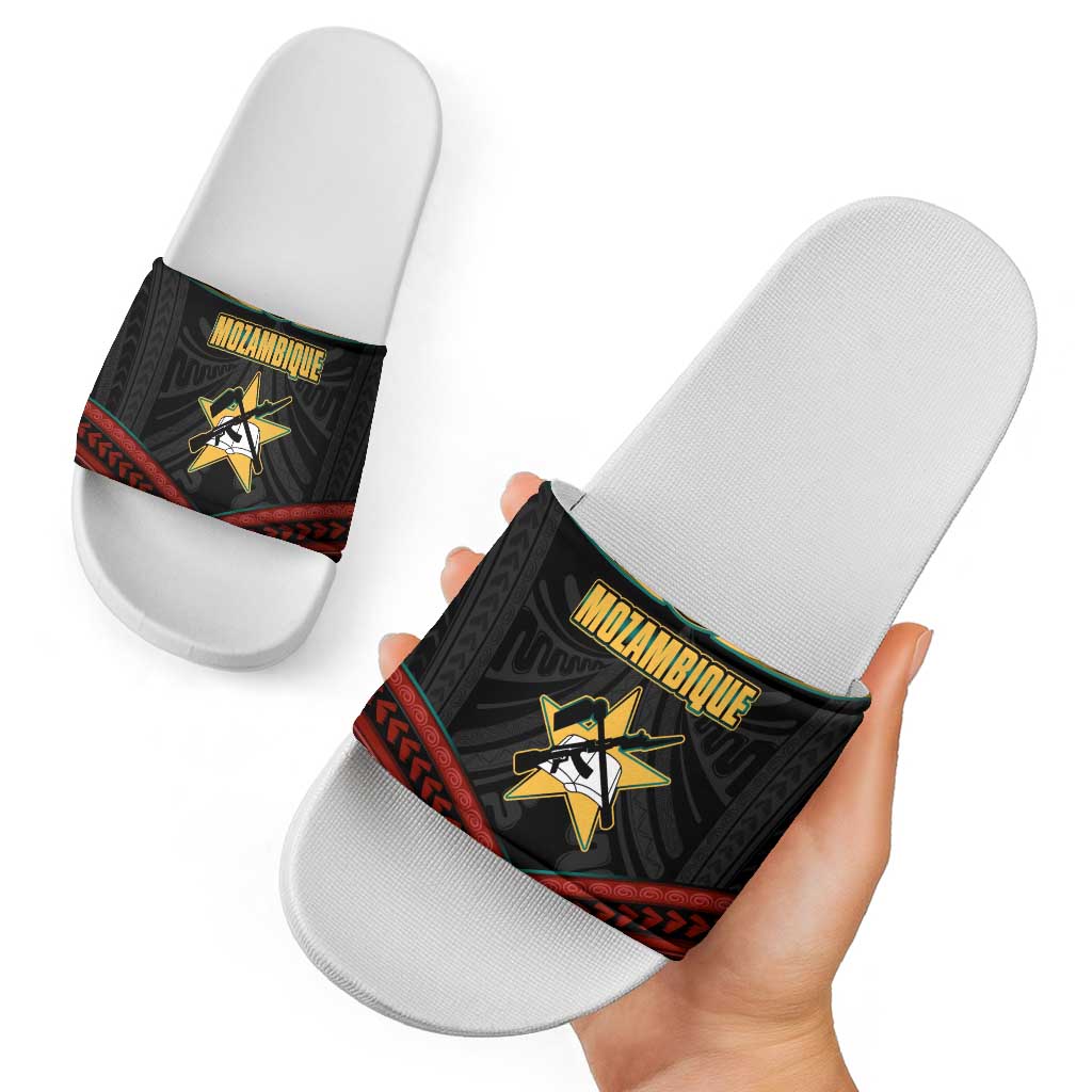Mozambique Slide Sandals with Black Red Tribal Design and National Map Pattern TS04