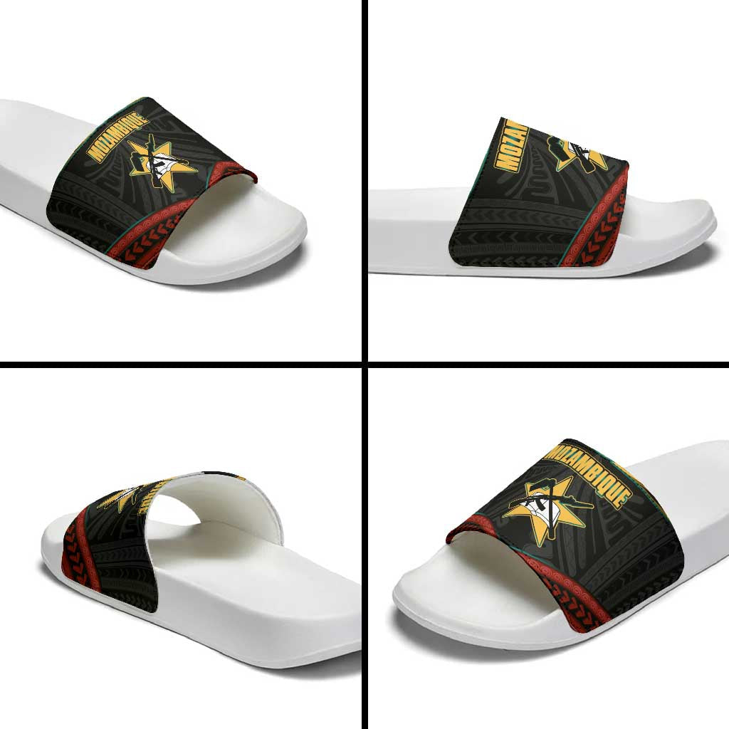 Mozambique Slide Sandals with Black Red Tribal Design and National Map Pattern TS04